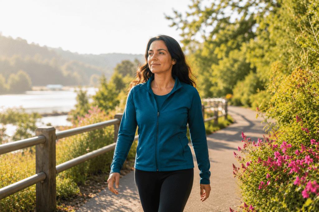 Woman walking forward confidently for an article about overcoming fears and phobias with hypnotherapy