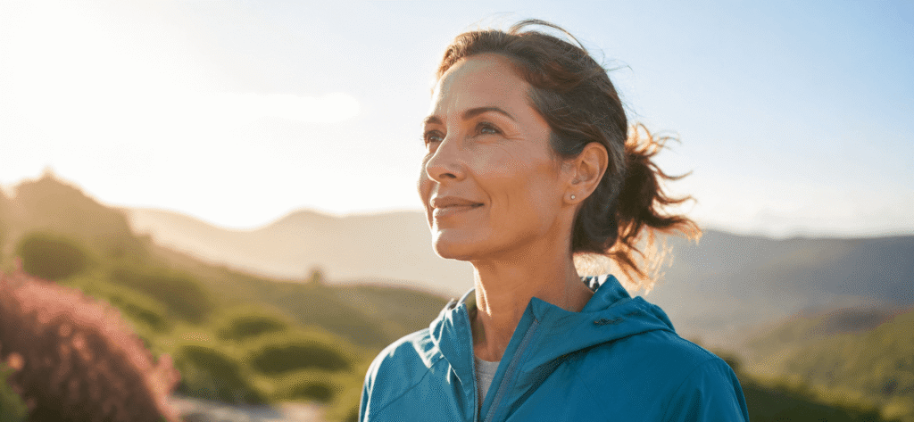 Woman reflecting outdoors as a symbol of empowerment through trauma relief hypnosis