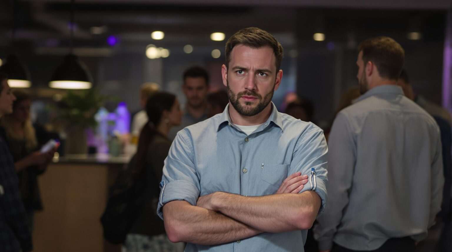 A man appears uncomfortable in a social setting, reflecting the need for overcoming social anxiety with hypnotherapy.