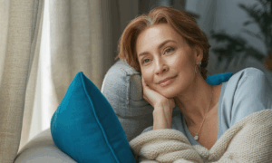 Woman relaxing peacefully on a sofa, reflecting the benefits of hypnosis for chronic pain.