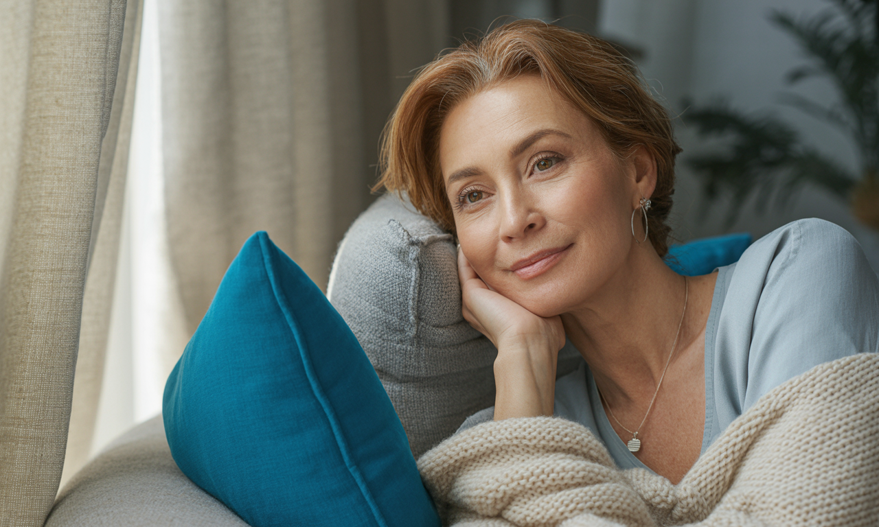 Woman relaxing peacefully on a sofa, reflecting the benefits of hypnosis for chronic pain.