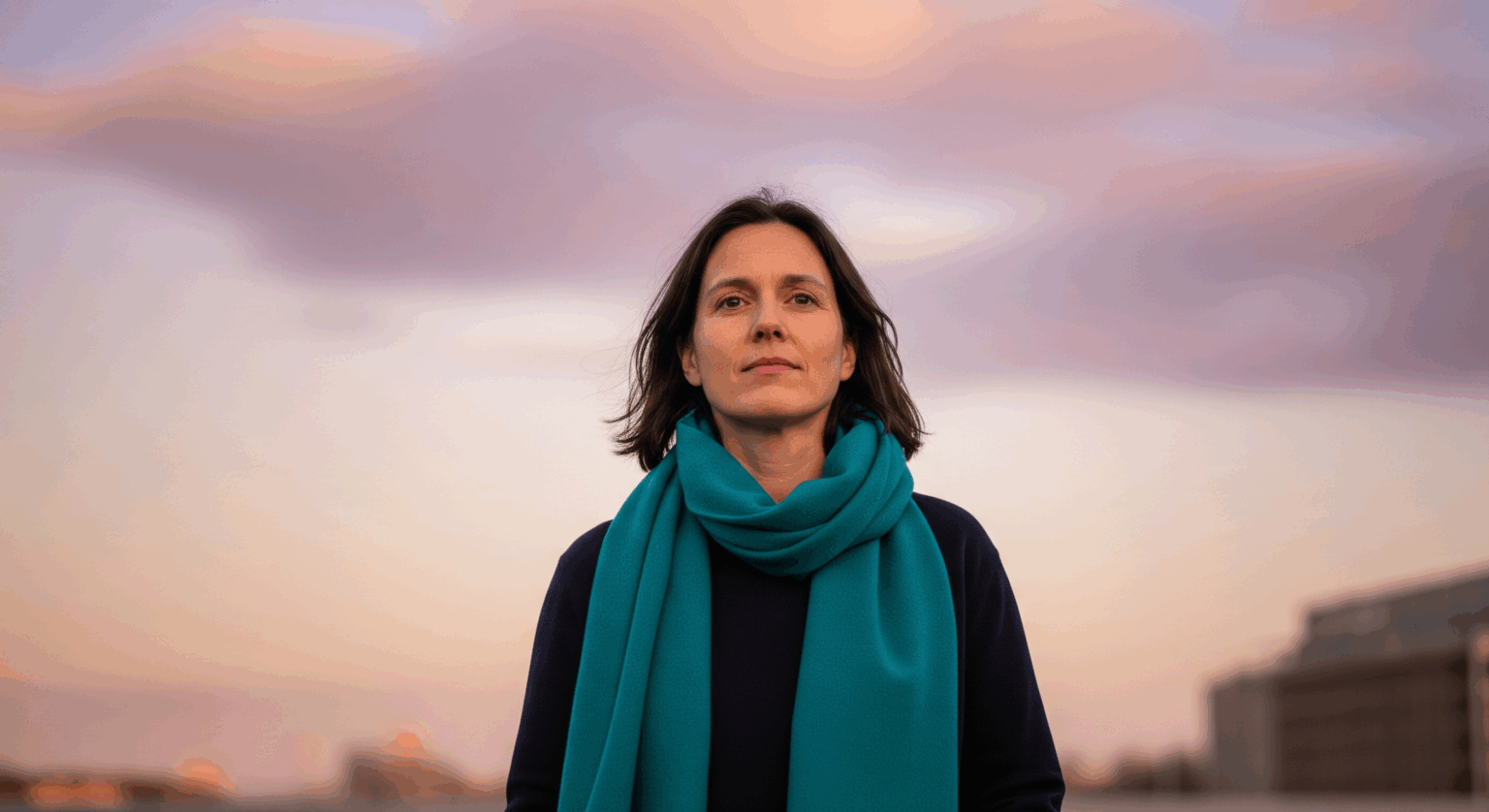 Determined woman outdoors at sunset building inner strength through hypnosis