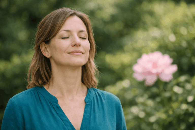 Woman outdoors with eyes closed, symbolizing anxiety hypnotherapy for emotional regulation