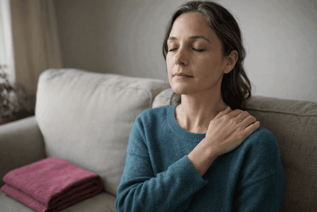 Woman practicing body awareness during mind body pain relief hypnosis