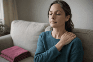 Woman practicing body awareness during mind body pain relief hypnosis