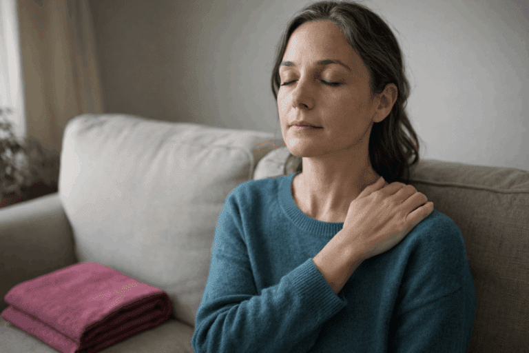 Woman practicing body awareness during mind body pain relief hypnosis