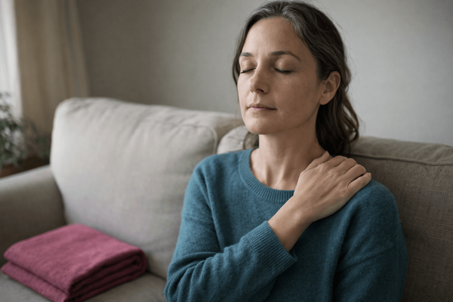 Woman practicing body awareness during mind body pain relief hypnosis