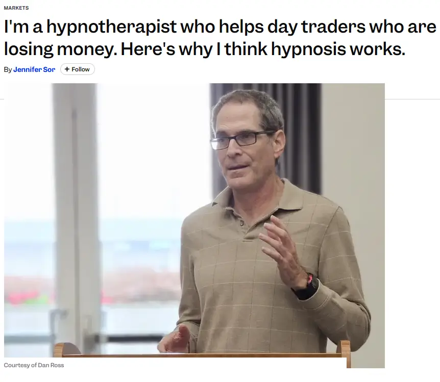 Dan Ross hypnotherapist featured in Business Insider discussing hypnosis for day traders and performance improvement