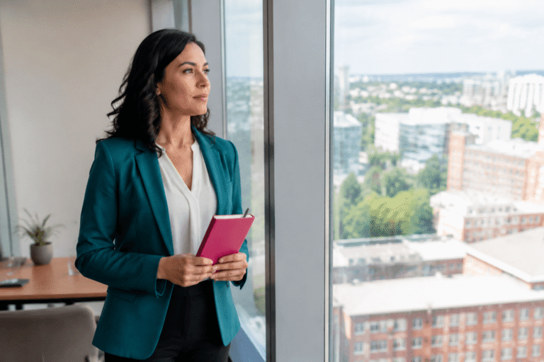 Professional woman reflecting on career identity and personal growth