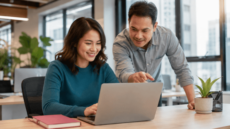 Professional receiving guidance while adapting to workplace changes