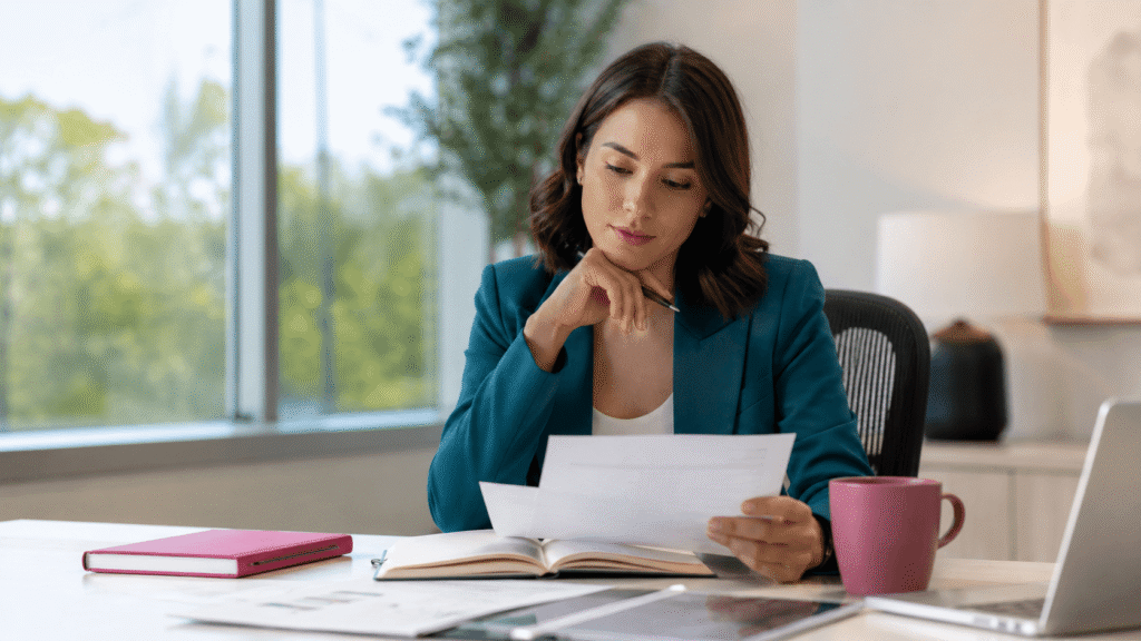 Professional reviewing information before making an important decision
