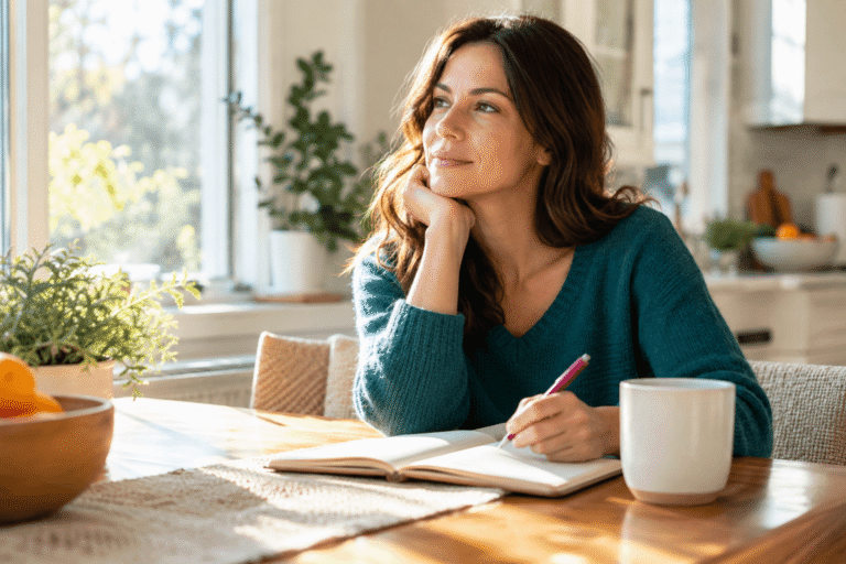 Woman journaling to identify anxiety triggers and recurring emotional patterns.