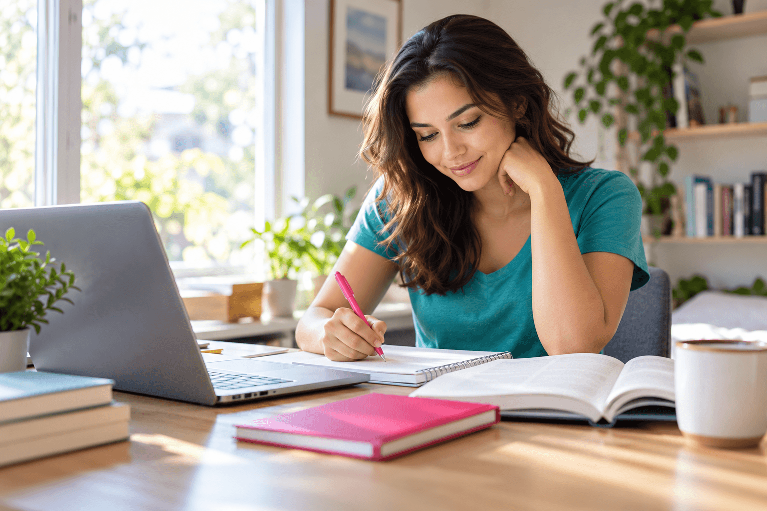 Professional preparing for an important test with notes and a calm, focused expression.