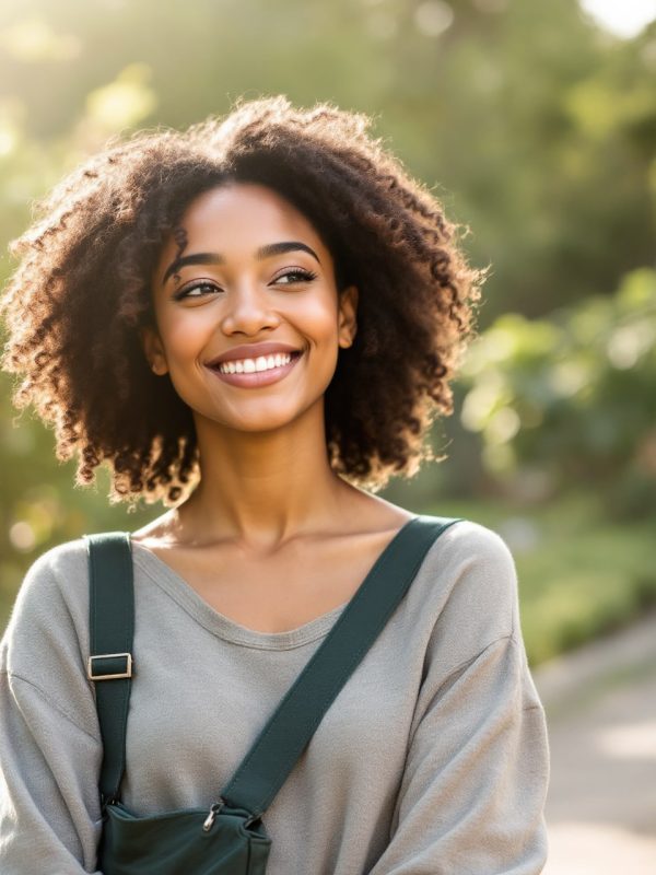 cupertino-hypnotherapy-services-personal-transformation. A confident woman smiling outdoors, symbolizing personal transformation and emotional freedom after hypnotherapy.